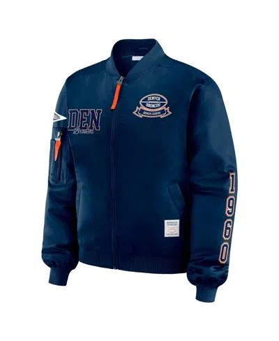 Wear By Erin Andrews Women's Navy Denver Broncos Patch Full-zip Bomber Jacket In Blue