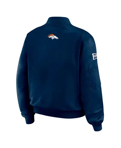 Wear By Erin Andrews Women's Navy Denver Broncos Patch Full-zip Bomber Jacket In Blue