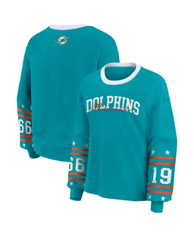 Wear By Erin Andrews Women's Aqua Miami Dolphins Sport Long-sleeve T-shirt In Blue