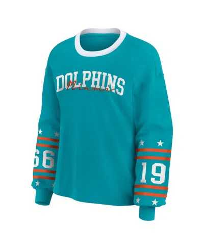 Wear By Erin Andrews Women's Aqua Miami Dolphins Sport Long-sleeve T-shirt In Blue
