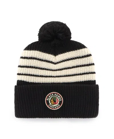 47 Brand Men's Black Chicago Blackhawks Old Time Hockey Barn Cuffed With Pom Knit Hat In Black