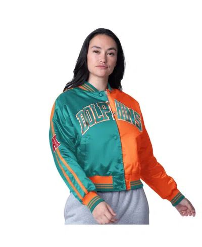 Starter Women's Orange/aqua Miami Dolphins Cropped Full-snap Jacket