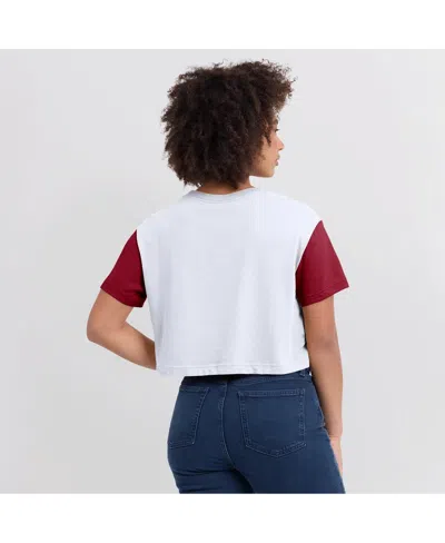 Jordan Women's White/crimson Oklahoma Sooners Color-block Script Dri-fit Cropped T-shirt In Animal Print