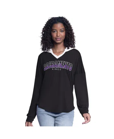 G-iii 4her By Carl Banks Women's Black Sacramento Kings Bench Player Oversized Long Sleeve Hooded Top In Black