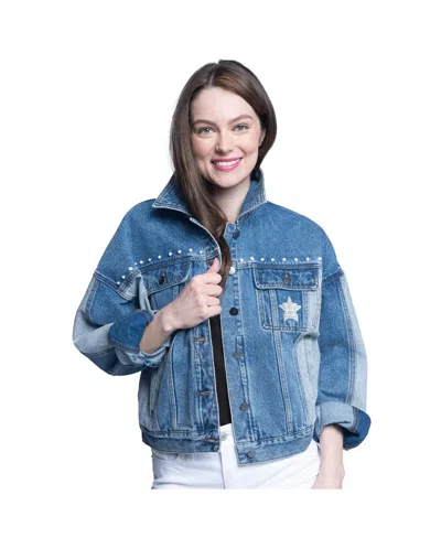 G-iii Sports By Carl Banks Women'shouston Astros Victory Oversized Button-up Denim Jacket In Blue