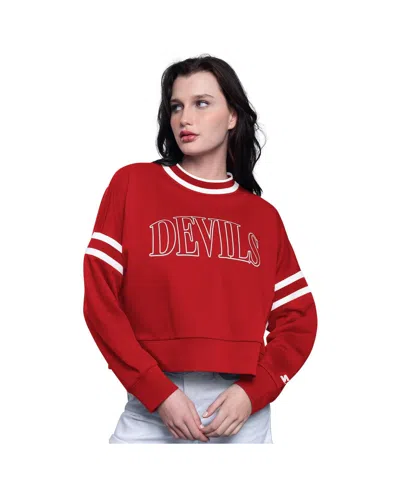 Starter Women's Red New Jersey Devils Power Play Cropped Pullover Sweatshirt In Red