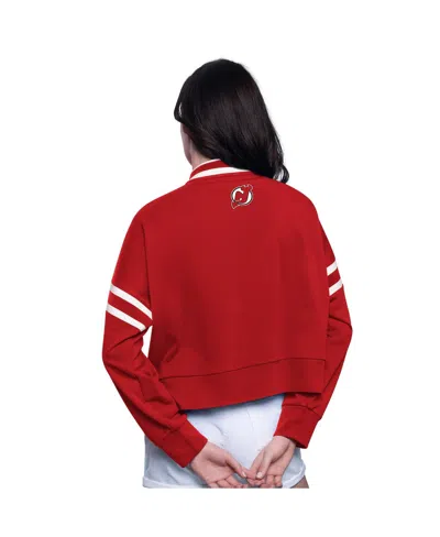 Starter Women's Red New Jersey Devils Power Play Cropped Pullover Sweatshirt In Red