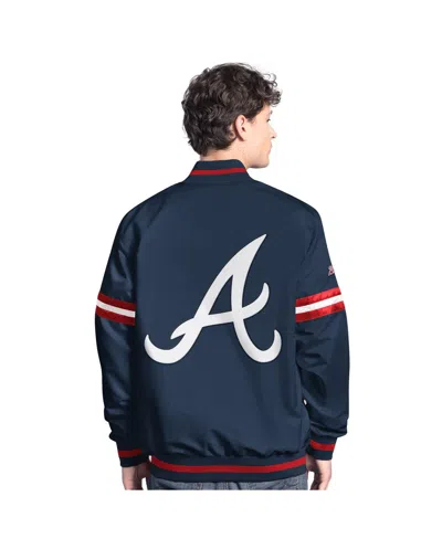 Starter Men'sâ Navy Atlanta Braves Scout Full-snap Varsity Jacket In Blue