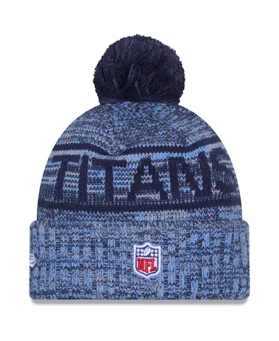 New Era Men's Light Blue Tennessee Titans 2025 Sideline Cold Weather Cuffed Pom With Knit Hat In Blue