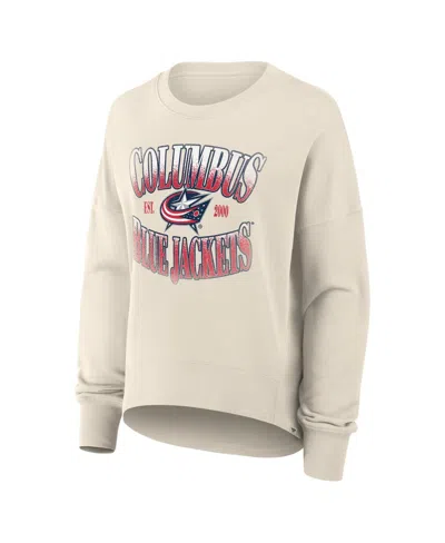 Fanatics Women's Cream Columbus Blue Jackets Oversized Slice Pullover Sweatshirt In Neutral
