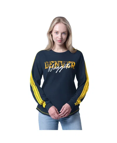 G-iii 4her By Carl Banks Women's Navy Denver Nuggets Advantage Tri-blend Long Sleeve T-shirt In Blue