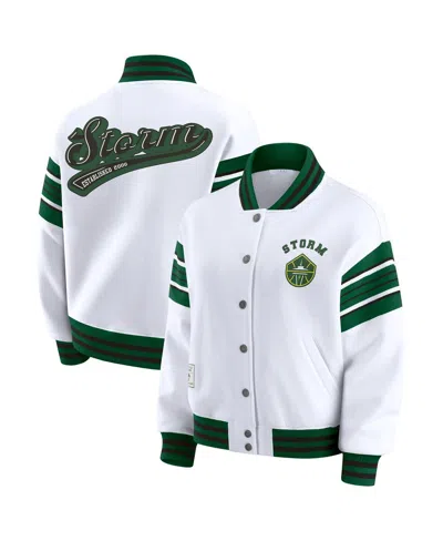Wear By Erin Andrews Women's White/green Seattle Storm Full-snap Fleece Sweatshirt Jacket In White