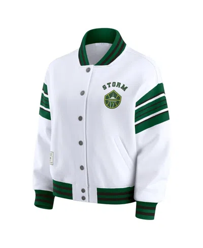 Wear By Erin Andrews Women's White/green Seattle Storm Full-snap Fleece Sweatshirt Jacket In White