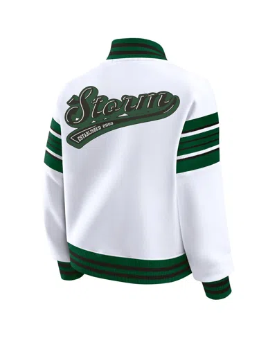 Wear By Erin Andrews Women's White/green Seattle Storm Full-snap Fleece Sweatshirt Jacket In White