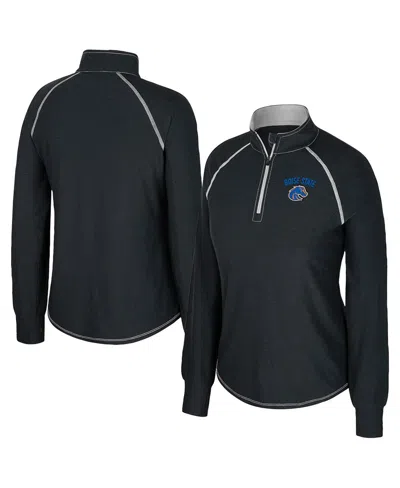 Colosseum Women's Black Boise State Broncos Bikram Raglan Quarter-zip Sweatshirt In Black