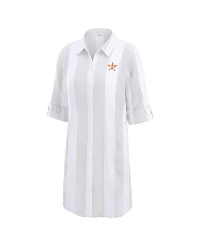 Tommy Bahama Women's Khaki Houston Astros Rugby Beach Boyfriend Full-button Top In Gray