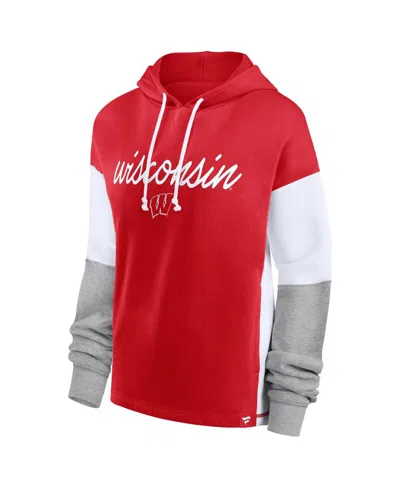 Fanatics Women's Red Wisconsin Badgers Play It Safe Color Block Pullover Hoodie In Red