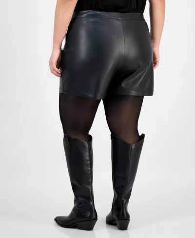Bar Iii Trendy Plus Faux-leather High-rise Shorts, Macy's Exclusive In Black