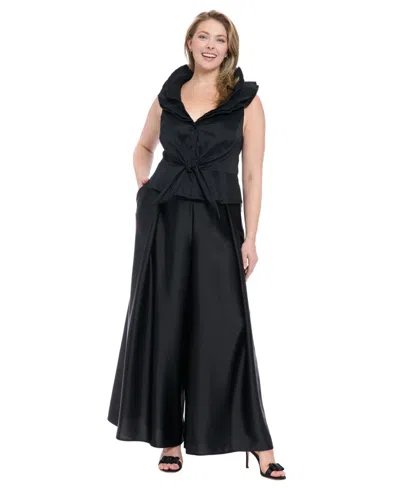Muse Plus Size Sleeveless Knot-front Taffeta Top In Black