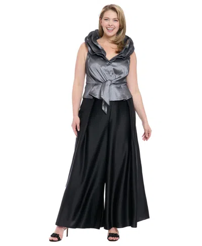 Muse Plus Size Sleeveless Knot-front Taffeta Top In Gray