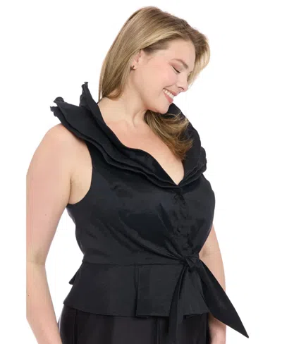 Muse Plus Size Sleeveless Knot-front Taffeta Top In Black