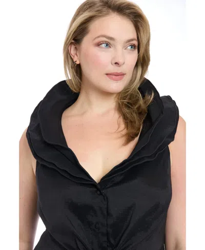 Muse Plus Size Sleeveless Knot-front Taffeta Top In Black