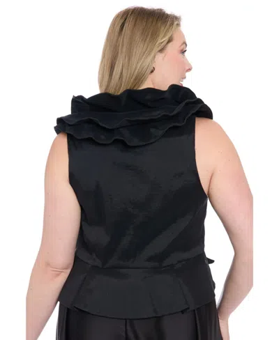 Muse Plus Size Sleeveless Knot-front Taffeta Top In Black