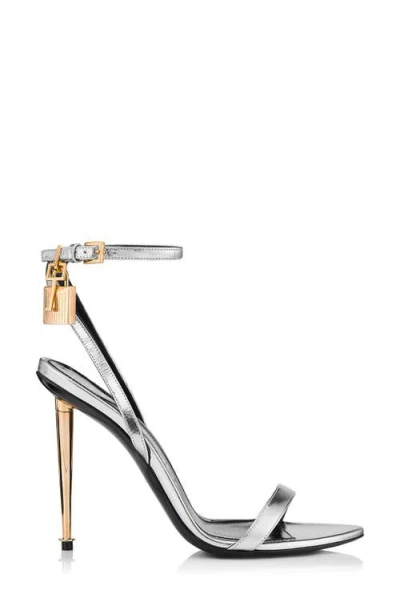 Tom Ford Padlock Naked Metallic Pointy Toe Sandal In Silver