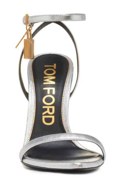 Tom Ford Padlock Naked Metallic Pointy Toe Sandal In Silver