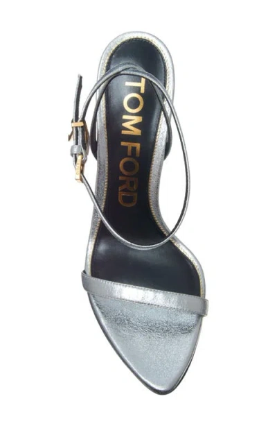 Tom Ford Padlock Naked Metallic Pointy Toe Sandal In Silver