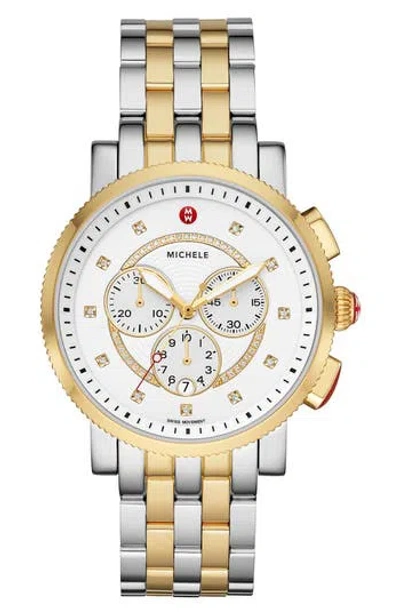 Michele Sport Sail Diamond Accent Two-tone Bracelet Watch, 42mm In Gold