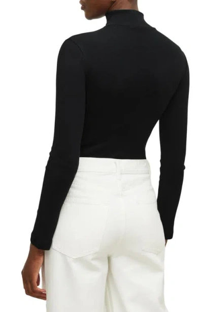 Allsaints Raffi Roll Neck Cotton Blend Bodysuit In Black