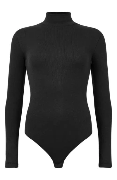 Allsaints Raffi Roll Neck Cotton Blend Bodysuit In Black