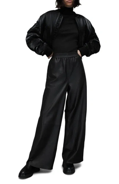 Allsaints Raffi Roll Neck Cotton Blend Bodysuit In Black