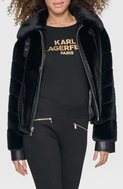 Karl Lagerfeld Paris Faux Fur Jacket In Black