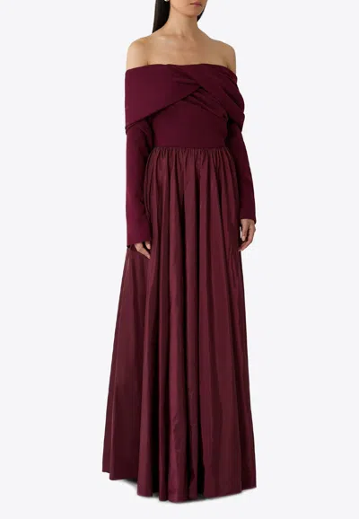 Rhea Costa Halima Off-shoulder Draped Gown In Burgundy