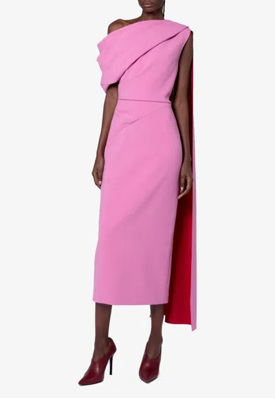 Roksanda Maite One-shoulder Draped Midi Dress In Pink