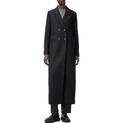 Allsaints Ellen Double Breasted Wool Blend Coat In Black