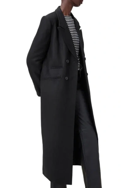 Allsaints Ellen Double Breasted Wool Blend Coat In Black