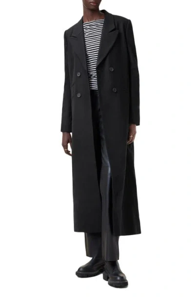 Allsaints Ellen Double Breasted Wool Blend Coat In Black