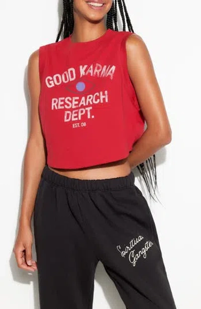 Spiritual Gangster Good Karma Crawford Cotton Crop Graphic Tank In Red