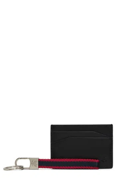 Brooks Brothers Leather Card Case & Key Chain Set In Black