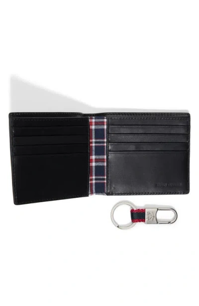 Brooks Brothers Leather Wallet & Key Chain Set In Black