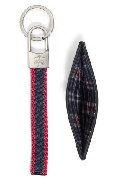 Brooks Brothers Leather Card Case & Key Chain Set In Black