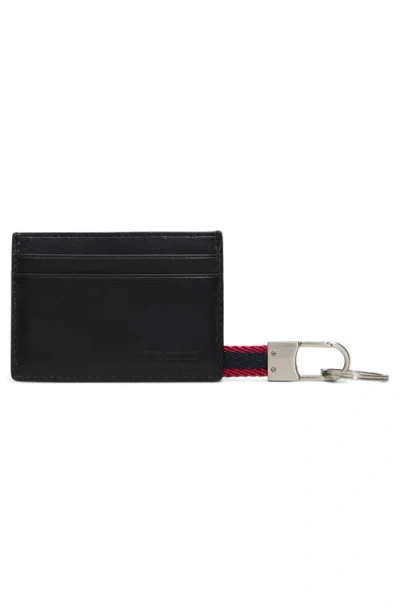Brooks Brothers Leather Card Case & Key Chain Set In Black