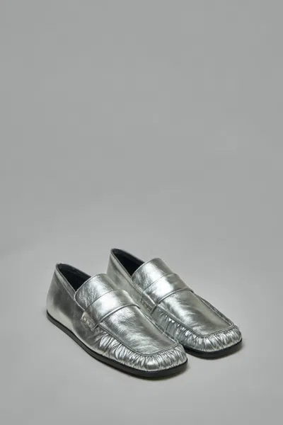 Jil Sander Smooth Leather Moccasins In Silver