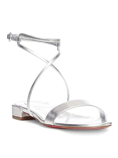 Christian Louboutin Miss Choca Ankle Strapped Metallic Sandals In Lin Silver