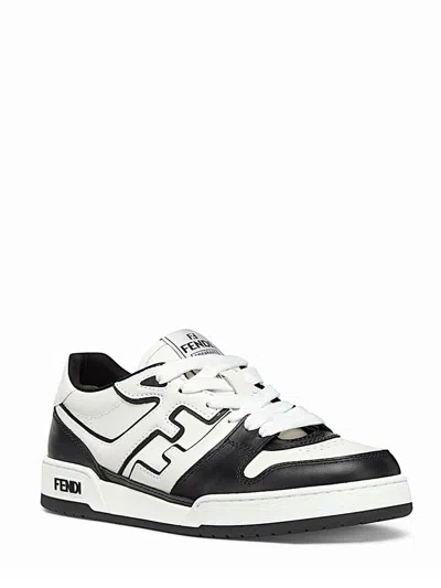 Fendi Leather Sneakers With Ff Lateral Logo In Black