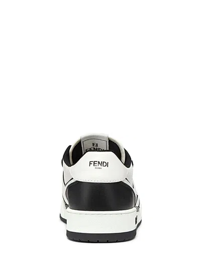Fendi Leather Sneakers With Ff Lateral Logo In Black
