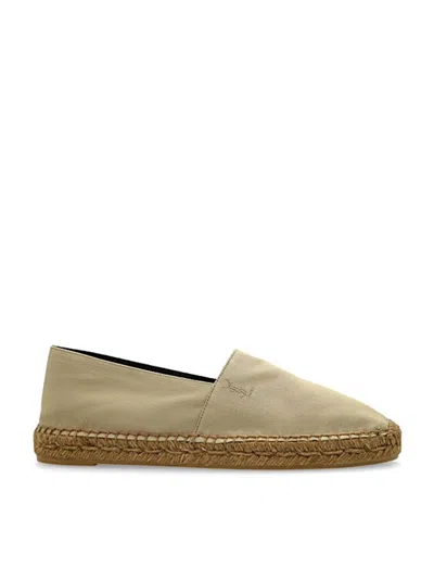 Saint Laurent Cotton Ysl Slip-on Espadrilles In Neutral